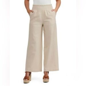 Women’s Ellen Tracy Linen Blend Smocked Ruffled Wide Leg Spring Summer Pants